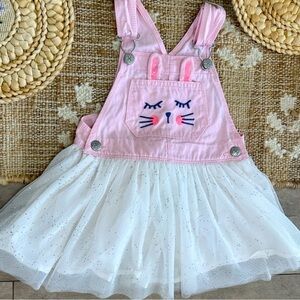 OshKosh B'gosh Toddler Girl’s Pink Bunny Overall Dress Sparkle Tulle Skirting